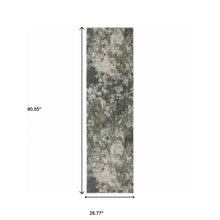 2' X 8' Teal Grey Tan And Beige Abstract Power Loom Stain Resistant Runner Rug