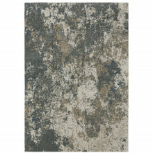 5' X 8' Teal Grey Tan And Beige Abstract Power Loom Stain Resistant Area Rug
