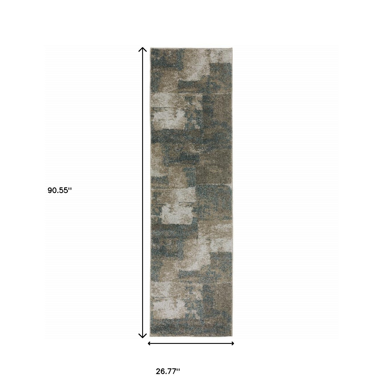 2' X 8' Teal Blue Grey Tan And Beige Geometric Power Loom Stain Resistant Runner Rug