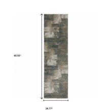 2' X 8' Teal Blue Grey Tan And Beige Geometric Power Loom Stain Resistant Runner Rug