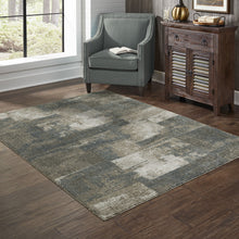 3' X 5' Teal Blue Grey Tan And Beige Geometric Power Loom Stain Resistant Area Rug