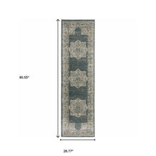 2' X 8' Blue And Beige Oriental Power Loom Stain Resistant Runner Rug