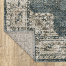 3' X 5' Blue And Beige Oriental Power Loom Stain Resistant Area Rug
