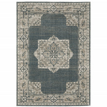6' X 9' Blue And Beige Oriental Power Loom Stain Resistant Area Rug