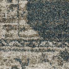 10' X 13' Blue And Beige Oriental Power Loom Stain Resistant Area Rug