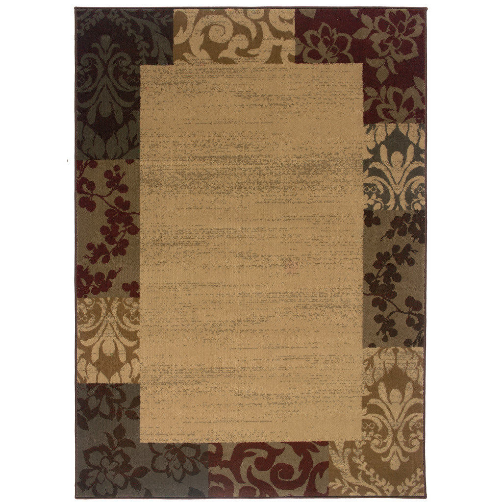 4' X 6' Beige Red Green Gold And Grey Abstract Power Loom Stain Resistant Area Rug