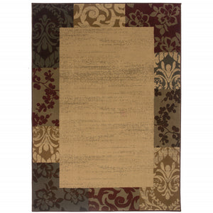 4' X 6' Beige Red Green Gold And Grey Abstract Power Loom Stain Resistant Area Rug