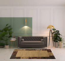 5' X 8' Beige Red Green Gold And Grey Abstract Power Loom Stain Resistant Area Rug