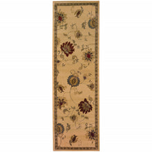2' X 8' Ivory Green Brown Blue And Rust Floral Power Loom Stain Resistant Runner Rug