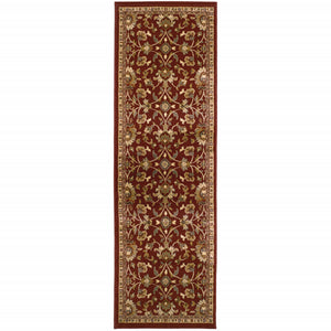 2' X 8' Red Floral Power Loom Stain Resistant Runner Rug