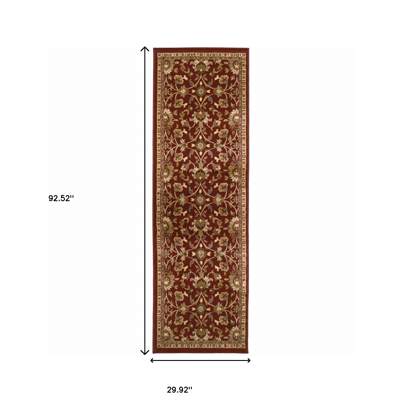 2' X 8' Red Floral Power Loom Stain Resistant Runner Rug