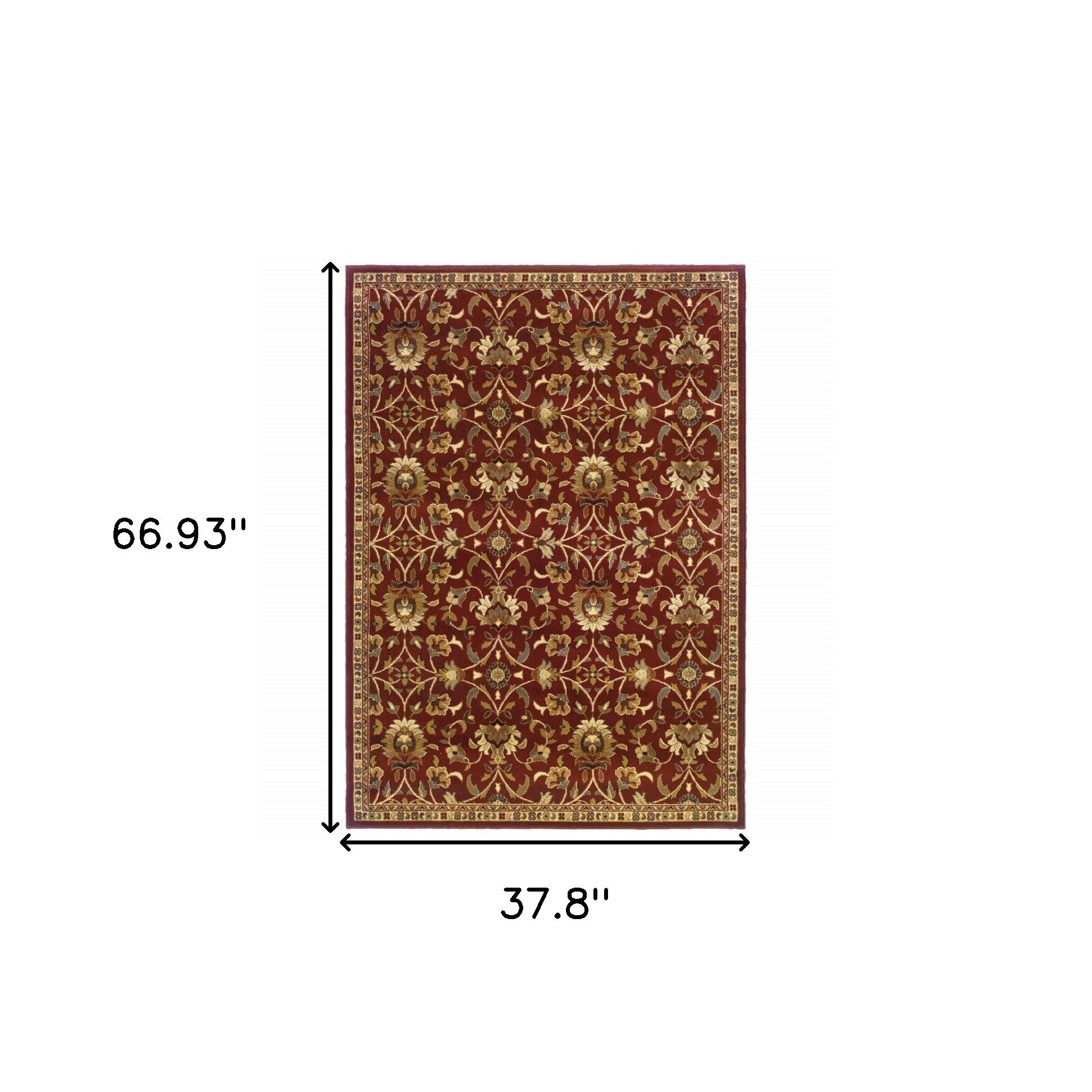 4' X 6' Red Floral Power Loom Stain Resistant Area Rug