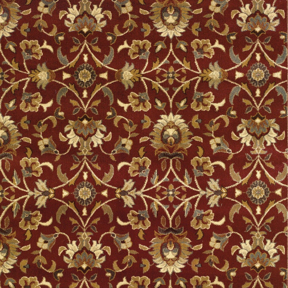 4' X 6' Red Floral Power Loom Stain Resistant Area Rug