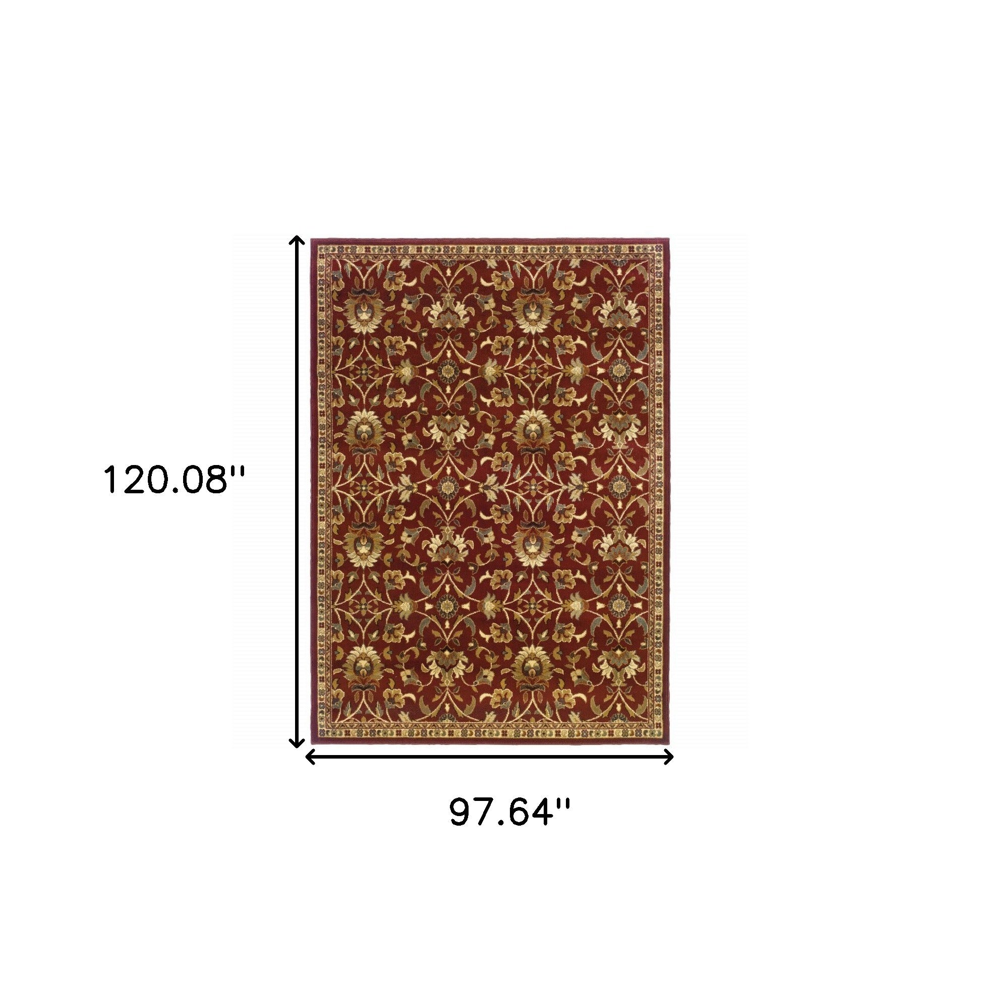8' X 10' Red Floral Power Loom Stain Resistant Area Rug