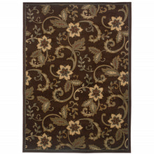 5' X 8' Brown Ivory Blue Rust Gold And Green Floral Power Loom Stain Resistant Area Rug