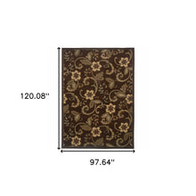 8' X 10' Brown Ivory Blue Rust Gold And Green Floral Power Loom Stain Resistant Area Rug
