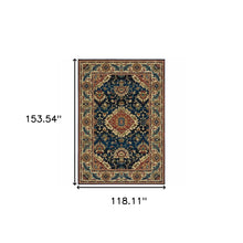 10' X 13' Blue Red And Beige Oriental Power Loom Stain Resistant Area Rug