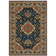 10' X 13' Blue Red And Beige Oriental Power Loom Stain Resistant Area Rug