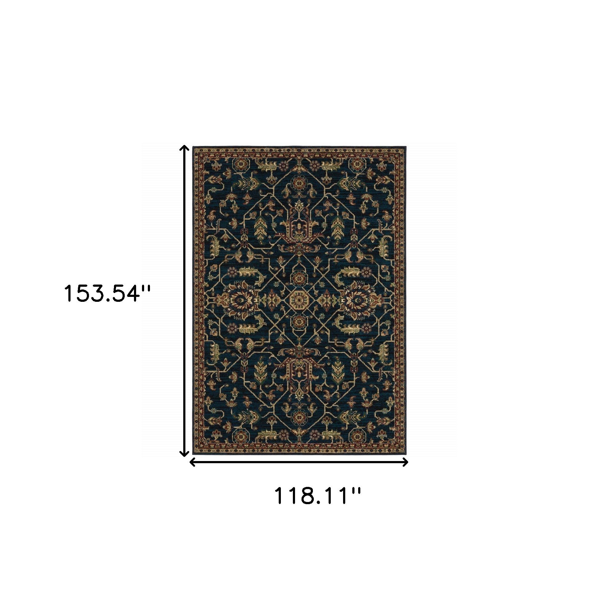 10' X 13' Blue And Red Oriental Power Loom Stain Resistant Area Rug