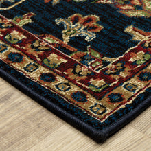 10' X 13' Blue And Red Oriental Power Loom Stain Resistant Area Rug