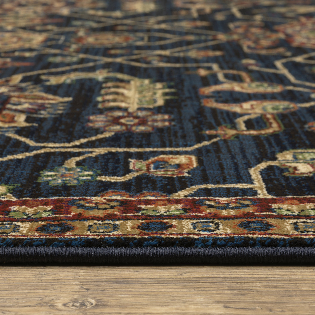 10' X 13' Blue And Red Oriental Power Loom Stain Resistant Area Rug