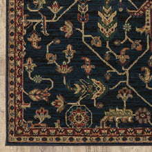 10' X 13' Blue And Red Oriental Power Loom Stain Resistant Area Rug
