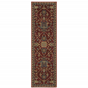 2' X 8' Red And Blue Oriental Power Loom Stain Resistant Runner Rug