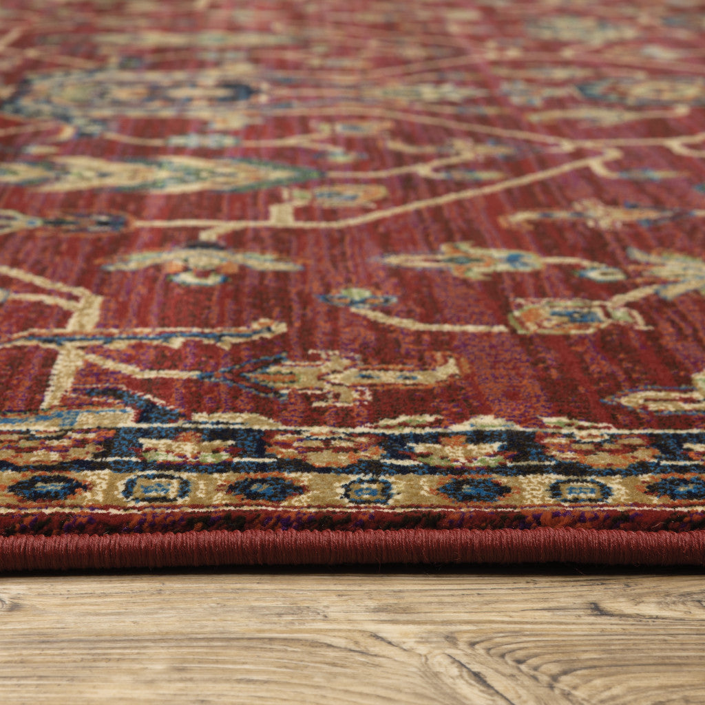 2' X 8' Red And Blue Oriental Power Loom Stain Resistant Runner Rug