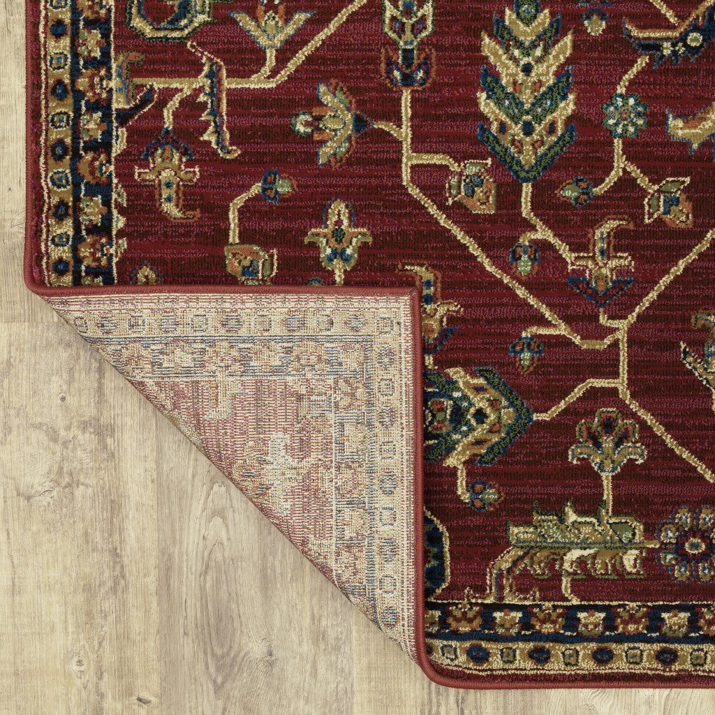 2' X 8' Red And Blue Oriental Power Loom Stain Resistant Runner Rug