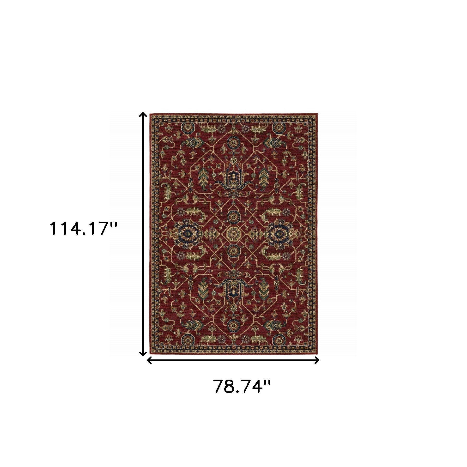 6' X 9' Red And Blue Oriental Power Loom Stain Resistant Area Rug