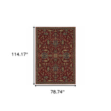 6' X 9' Red And Blue Oriental Power Loom Stain Resistant Area Rug