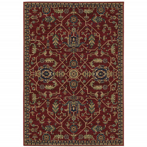 6' X 9' Red And Blue Oriental Power Loom Stain Resistant Area Rug