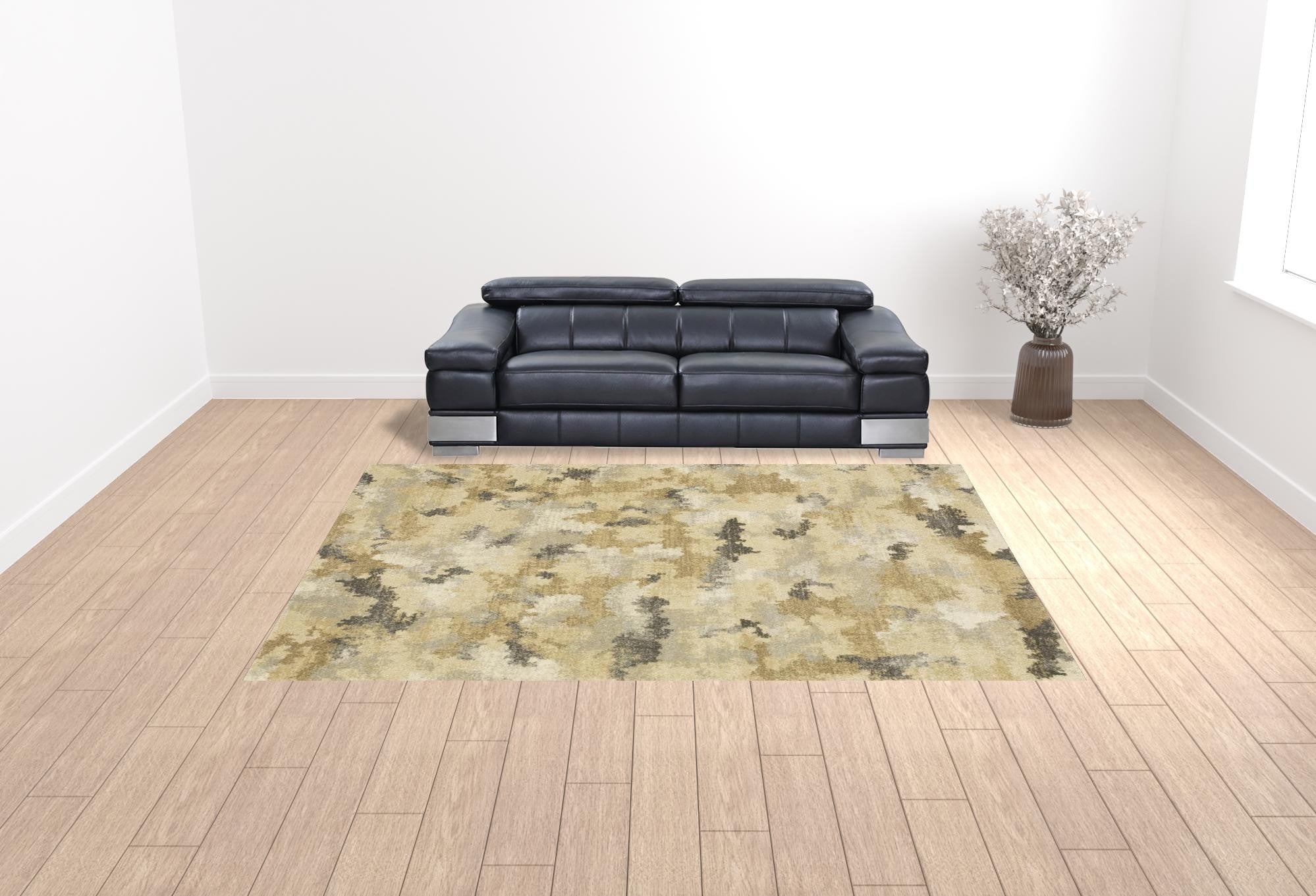 10' X 13' Beige Grey And Gold Abstract Power Loom Stain Resistant Area Rug