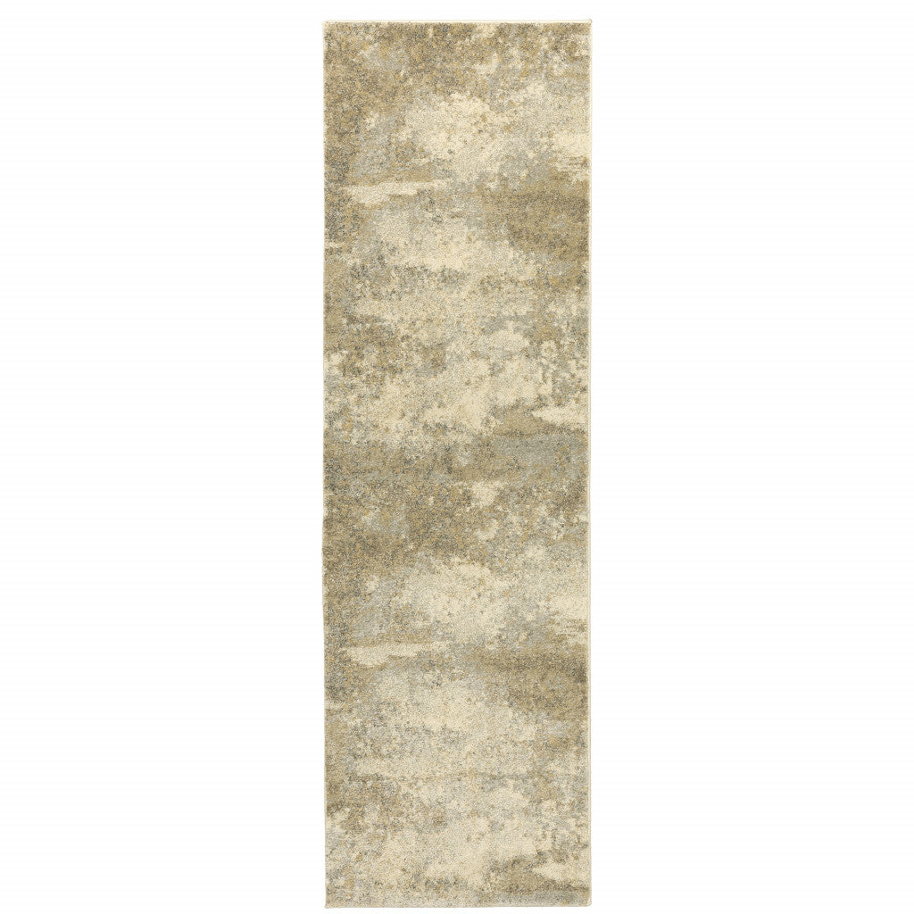 2' X 8' Beige Grey Tan And Gold Abstract Power Loom Stain Resistant Runner Rug