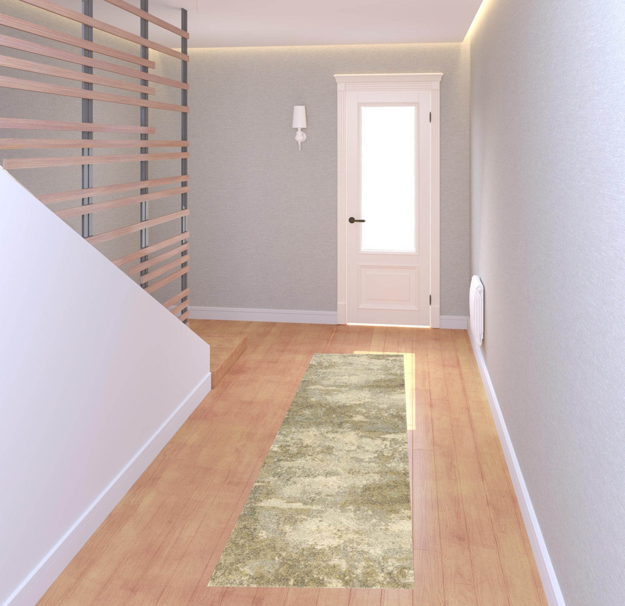 2' X 8' Beige Grey Tan And Gold Abstract Power Loom Stain Resistant Runner Rug