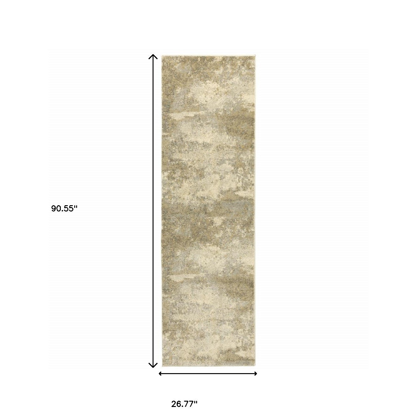 2' X 8' Beige Grey Tan And Gold Abstract Power Loom Stain Resistant Runner Rug