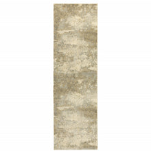 2' X 8' Beige Grey Tan And Gold Abstract Power Loom Stain Resistant Runner Rug