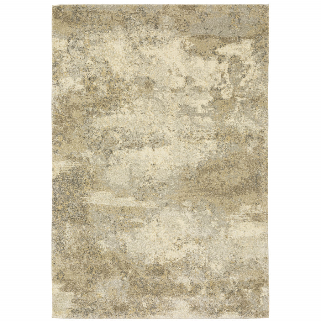 6' X 9' Beige Grey Tan And Gold Abstract Power Loom Stain Resistant Area Rug