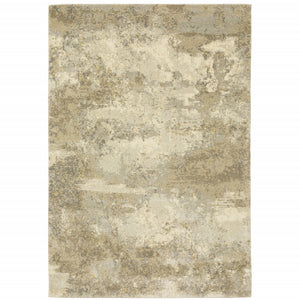 8' X 11' Beige Grey Tan And Gold Abstract Power Loom Stain Resistant Area Rug