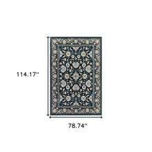 6' X 9' Navy Caramel And Ivory Oriental Power Loom Stain Resistant Area Rug