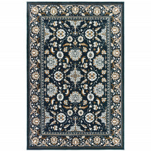 10' X 13' Navy Caramel And Ivory Oriental Power Loom Stain Resistant Area Rug