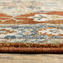 3' X 5' Rust Beige Teal Blue And Gold Oriental Power Loom Stain Resistant Area Rug