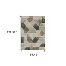 8' X 11' Grey Brown Beige Tan Taupe And Ivory Geometric Power Loom Stain Resistant Area Rug