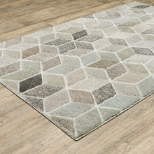 5' X 8' Beige Brown Grey Tan Sage And Pale Blue Geometric Power Loom Stain Resistant Area Rug