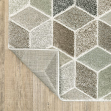 5' X 8' Beige Brown Grey Tan Sage And Pale Blue Geometric Power Loom Stain Resistant Area Rug
