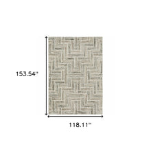 10' X 13' Ivory Beige Grey Brown Pale Blue And Charcoal Geometric Power Loom Stain Resistant Area Rug