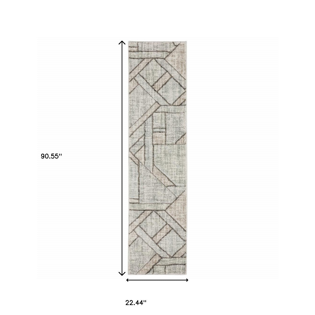 Grey Beige Sage Brown Tan Charcoal And Pale Blue Geometric Power Loom Stain Resistant Runner Rug - 2' x 8'