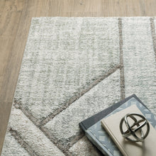 Grey Beige Sage Brown Tan Charcoal And Pale Blue Geometric Power Loom Stain Resistant Runner Rug - 2' x 8'
