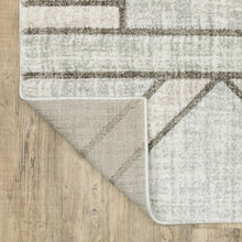 Grey Beige Sage Brown Tan Charcoal And Pale Blue Geometric Power Loom Stain Resistant Runner Rug - 2' x 8'