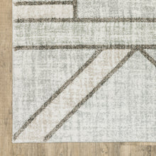 Grey Beige Sage Brown Tan Charcoal And Pale Blue Geometric Power Loom Stain Resistant Runner Rug - 2' x 8'